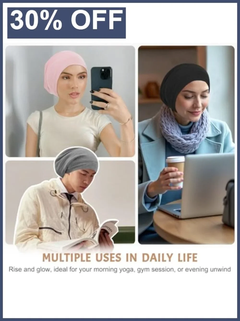 Satin Lined Hair Bonnets 3 Pack Silk Sleep Cap Adjustable Unisex Slouchy